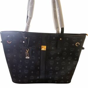 Freestyle Black Logo-Print Tote with Gold Accent